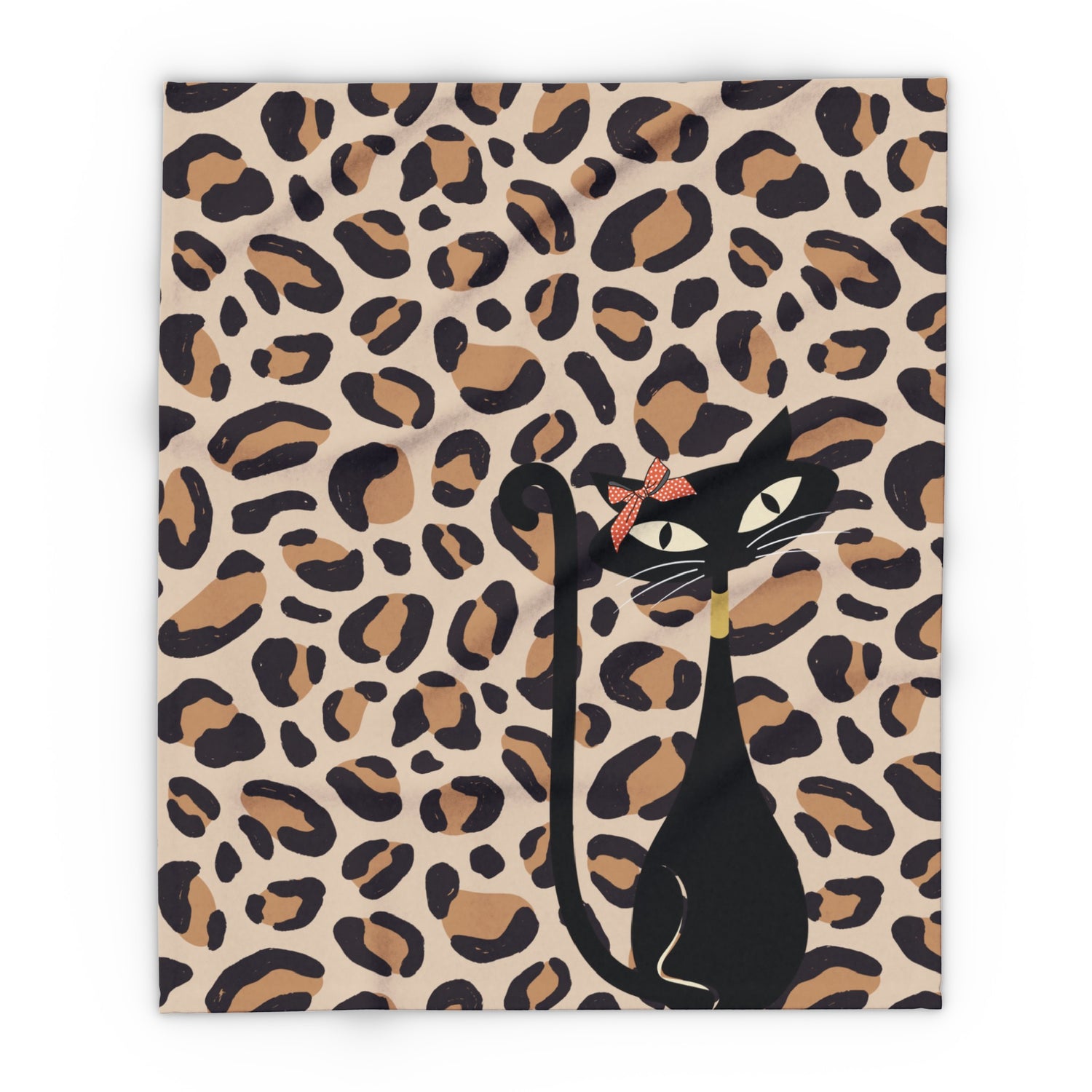 Leopard Print Atomic Cat, Cozy Lightweigt Kitschy Mid Mod  Fleece Blanket