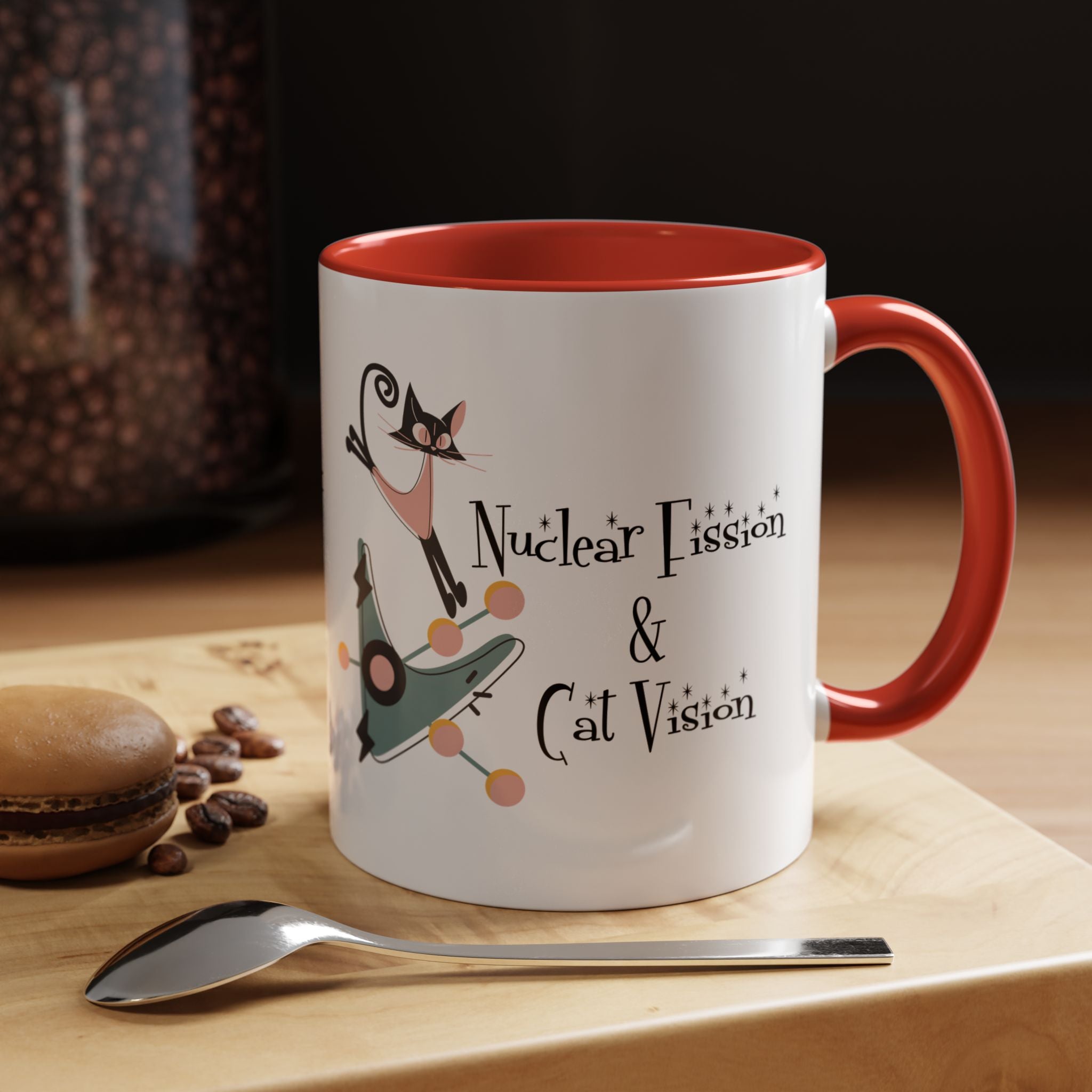 Atomic Cat Coffee Tea Mug, Mid Century Modern Boomerang, Space Age Atomic Drinkware For Cat And Coffee Lovers - Mid Century Modern Gal