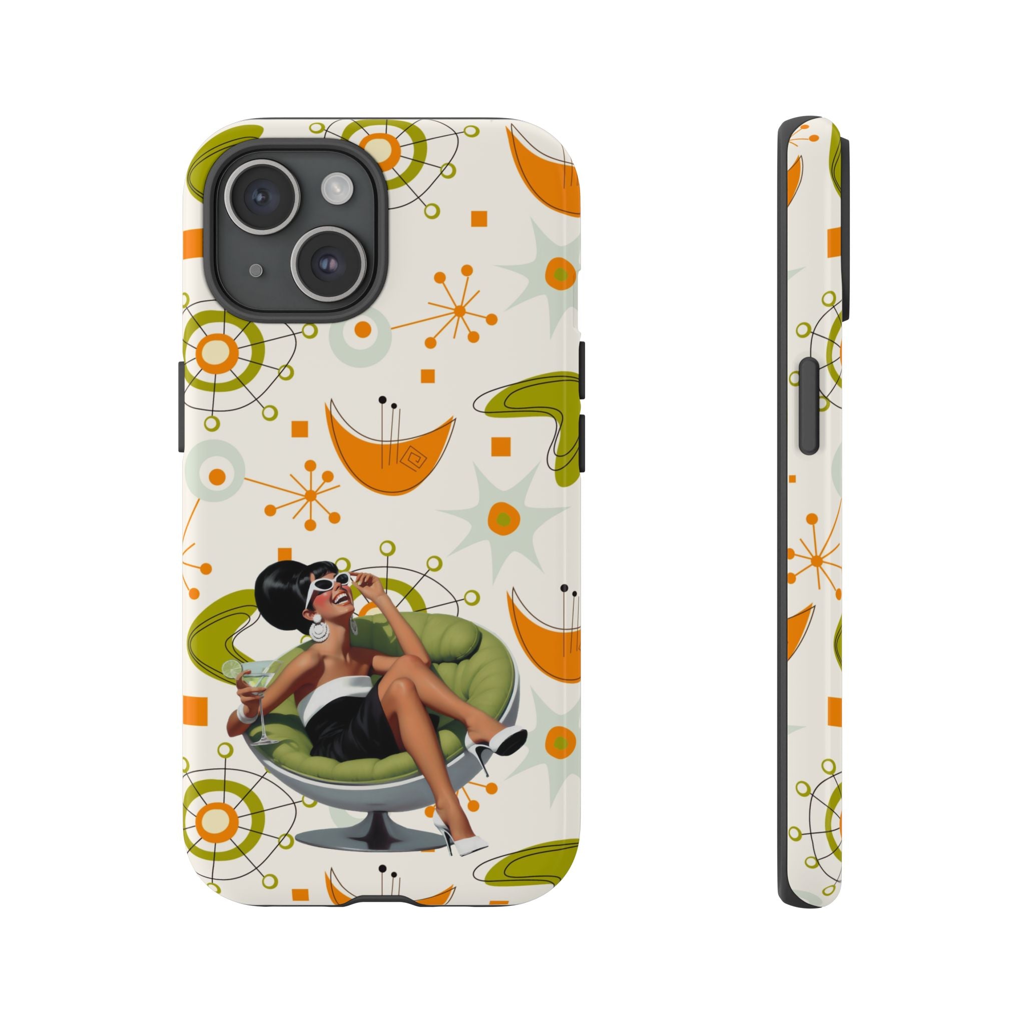 Mid Century Modern Atomic Starburst Mid Mod 60s Gal Retro Chic Tough Phone Case with Vintage Glamour Design - Mid Century Modern Gal