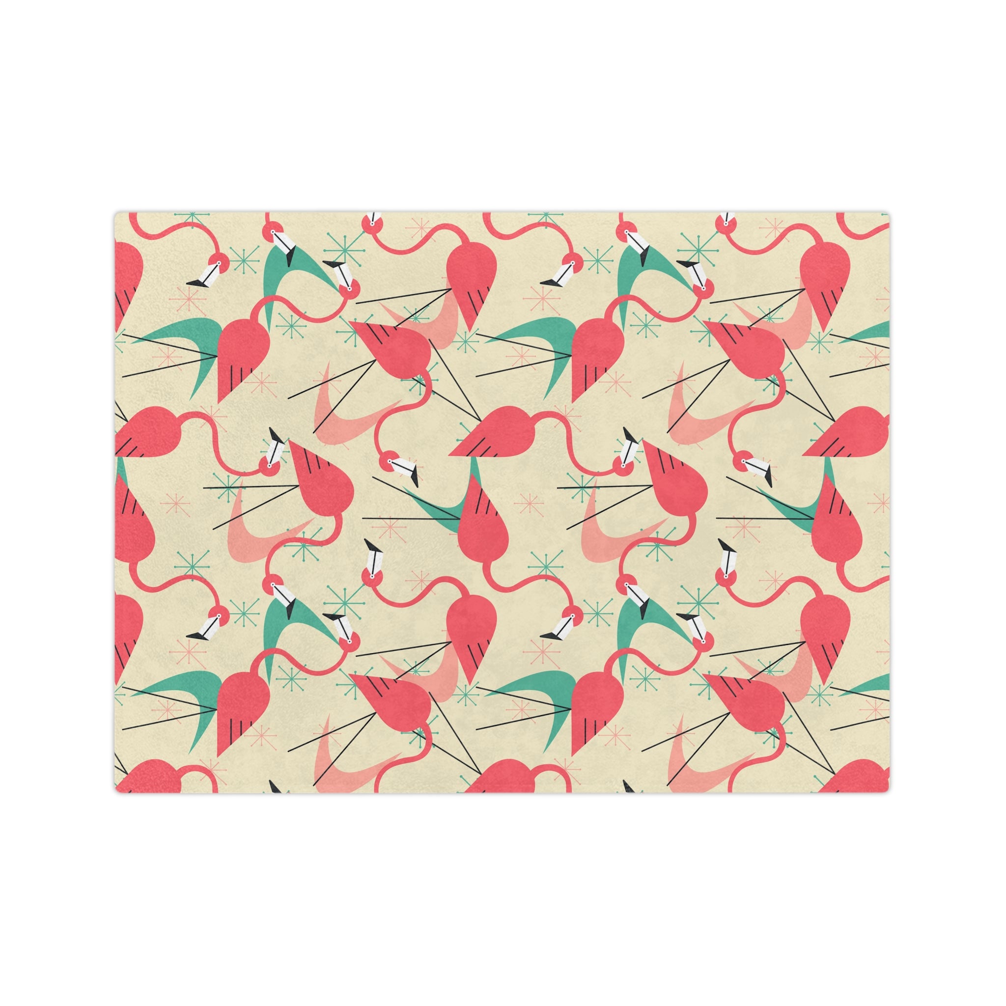 Palm Springs Mid Mod Tropical Flamingo Velveteen Blanket - Cozy Retro Kitsch Lightweight Throw - Mid Century Modern Gal