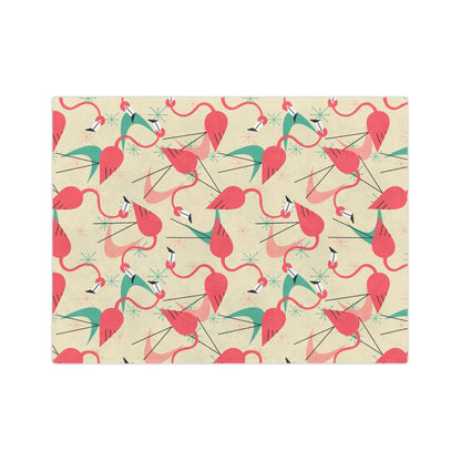 Palm Springs Mid Mod Tropical Flamingo Velveteen Blanket - Cozy Retro Kitsch Lightweight Throw - Mid Century Modern Gal
