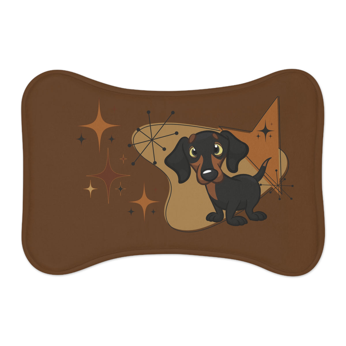Doxie Dog, Wiener Dog Dachshund Brown Mid Mod Pet Feeding Mats - Mid Century Modern Gal