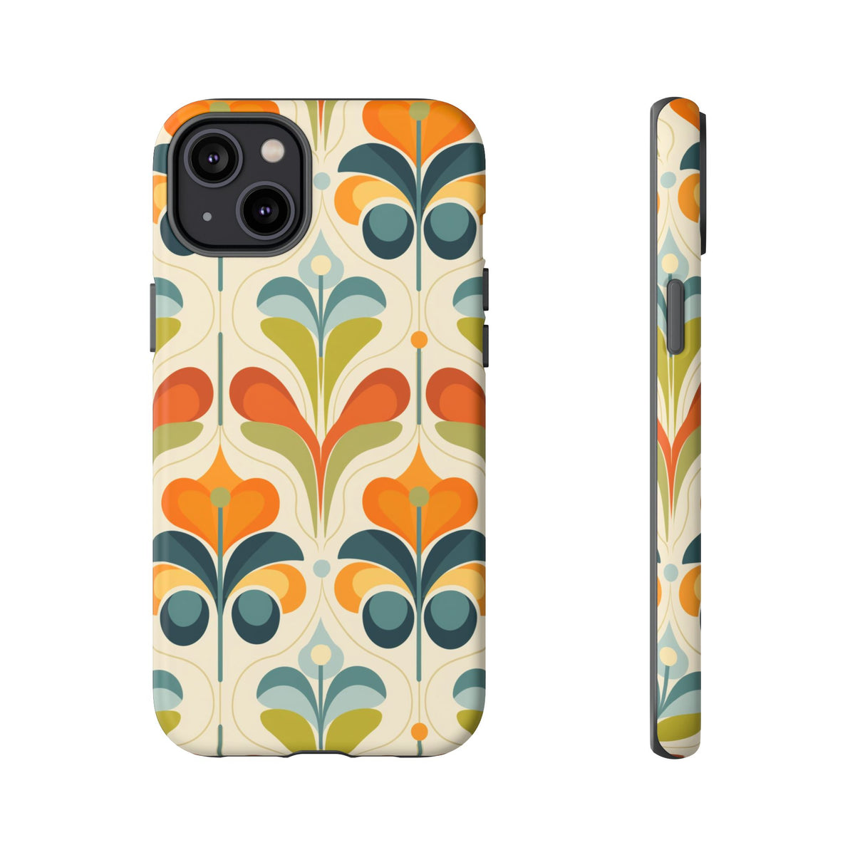 Mid Century Modern Scandinavian Floral, Orange Blue Green Tough Phone Case