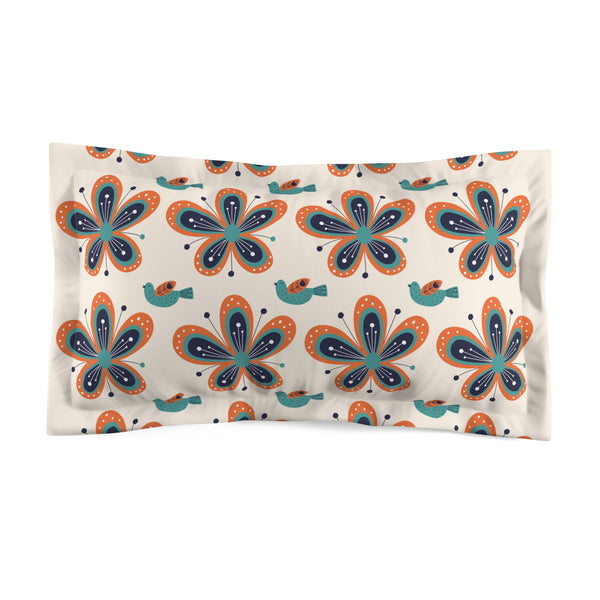 Mid Mod Scandinavian  Flower, Birds Vintage Floral Pillow Sham - Cozy Home Decor for Relaxation
