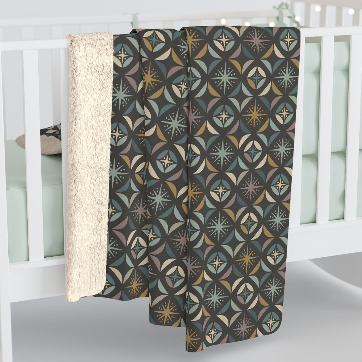 Mid Century Modern Elegant Gray Geometric Starburst Sherpa Fleece Blanket - Mid Century Modern Gal