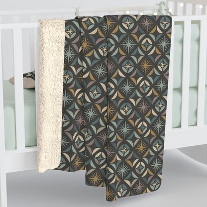 Mid Century Modern Elegant Gray Geometric Starburst Sherpa Fleece Blanket - Mid Century Modern Gal