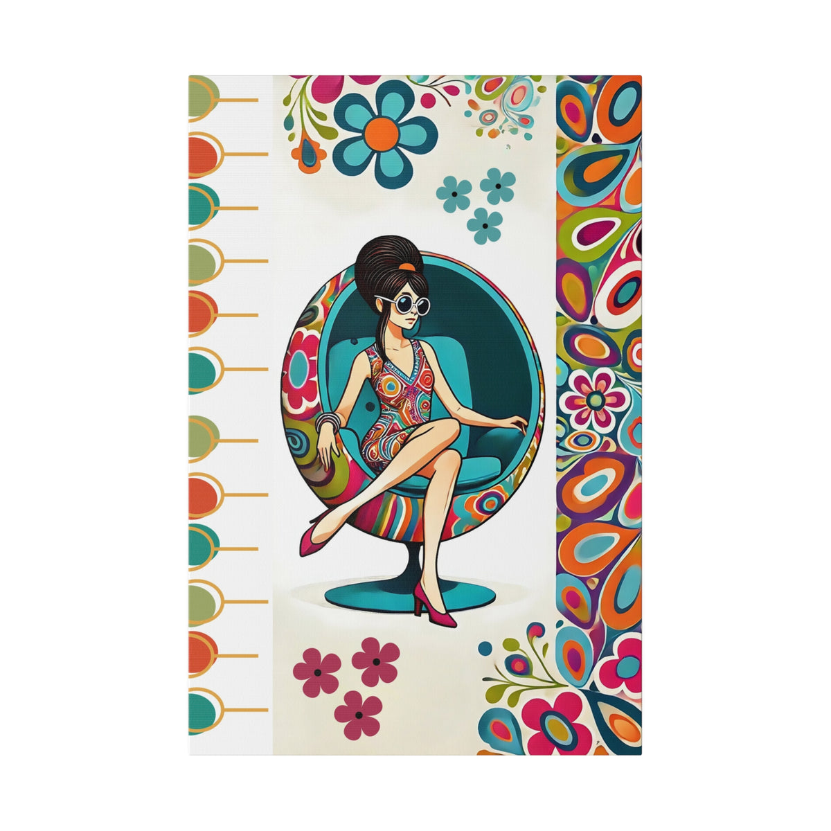 Hippie Chick Art, Retro Flower Power, Mod Gal Matte Canvas Mid Century Modern Wall Art - Mid Century Modern Gal