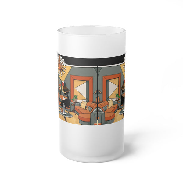 Mid Century Modern Cool Cat Mid Mod Man, Retro Glass Beer Mug Unique Gift For Dad