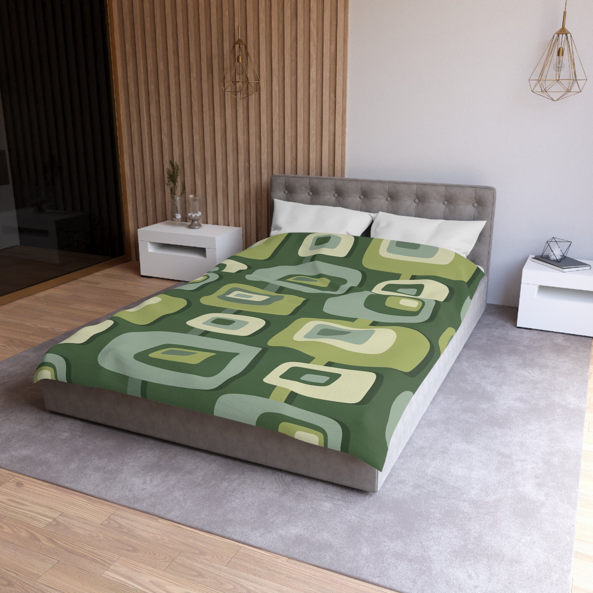 Mid Century Modern, Geometric, Groovy Green, Beige, Abstract, 60s 70s Retro, Mid Mod, MCM Duvet Cover - Mid Century Modern Gal