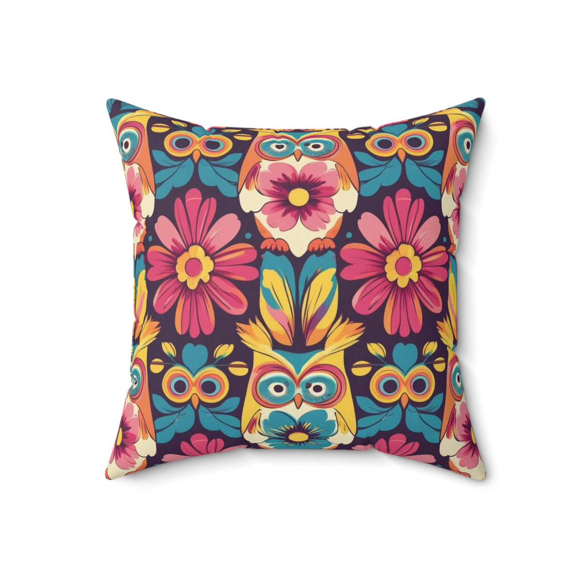 Retro Groovy Owl, Flower Power Kitschy Fall Pillow And Insert - Mid Century Modern Gal