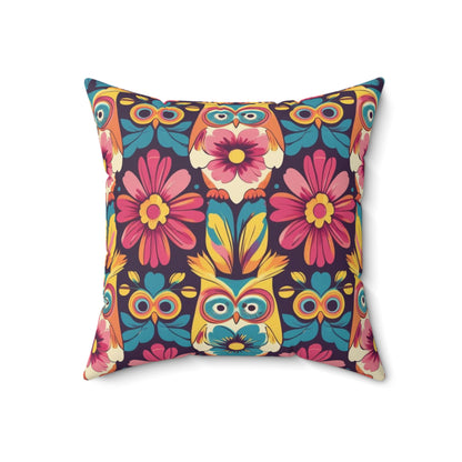 Retro Groovy Owl, Flower Power Kitschy Fall Pillow And Insert - Mid Century Modern Gal