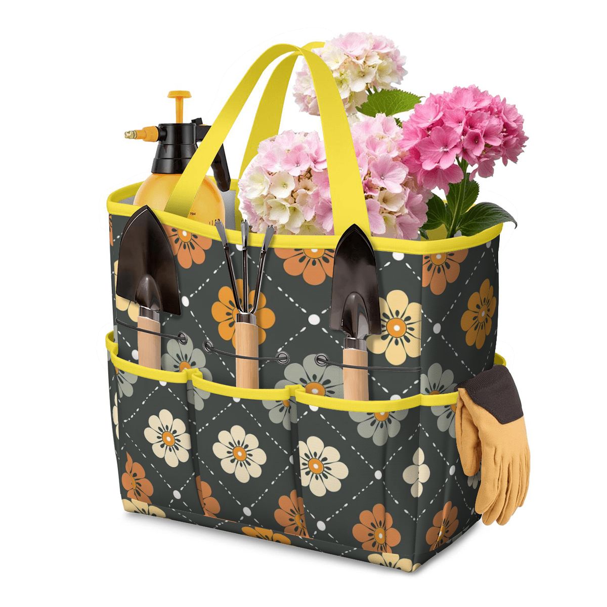 Scandinavian Floral, Mustard Yellow, Gray Mid Century Modern Garden Tool Bag - Mid Century Modern Gal