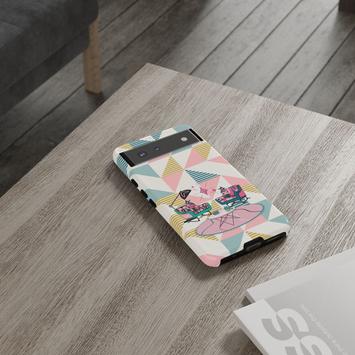 Atomic Cats Reading, Book Talk, Book Lover, Retro Chic Phone Case with Retro Vibe - Cozy Living Room Design
