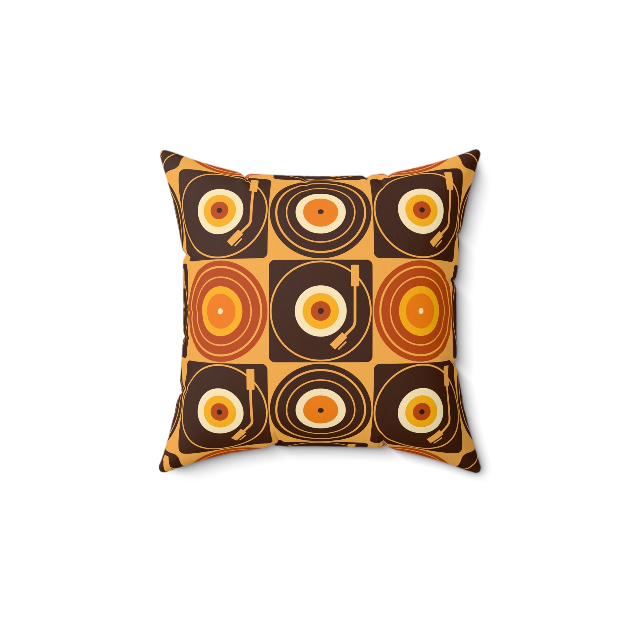 Groovy Retro Record Players, Brown Orange Yellow, Pillow Cover and Insert - Mid Century Modern Gal