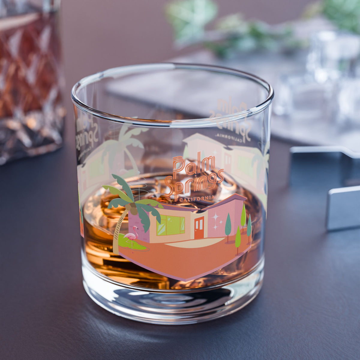 Palm Springs California Bourbon Lover Glass, Mid Mod Style - Mid Century Modern Gal