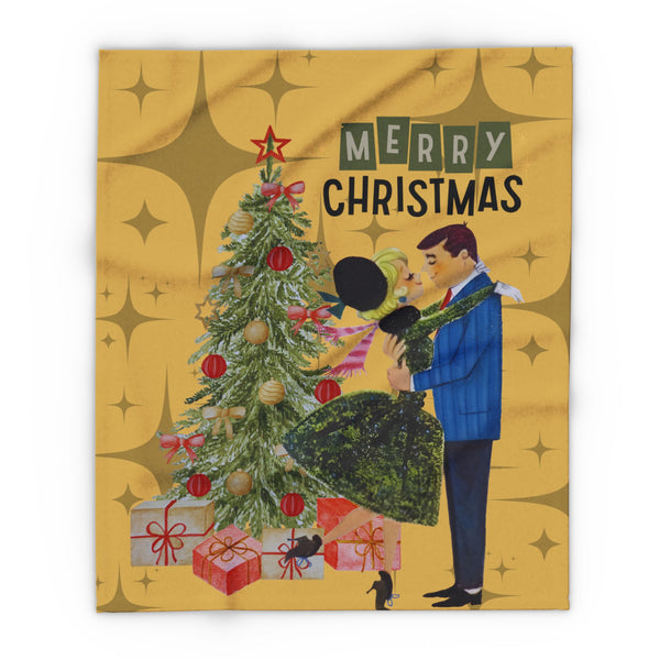 Retro Holiday Kitsch, Vintage Christmas Fleece Blanket - Merry Christmas Holiday Throw