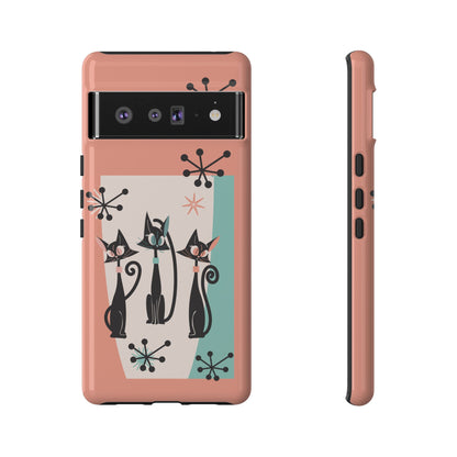 Atomic Cat Mid Mod Coral Aqua Blue Starburst Kitschy Fun Chic Samsung, Smart Phones Tough Cases - Mid Century Modern Gal