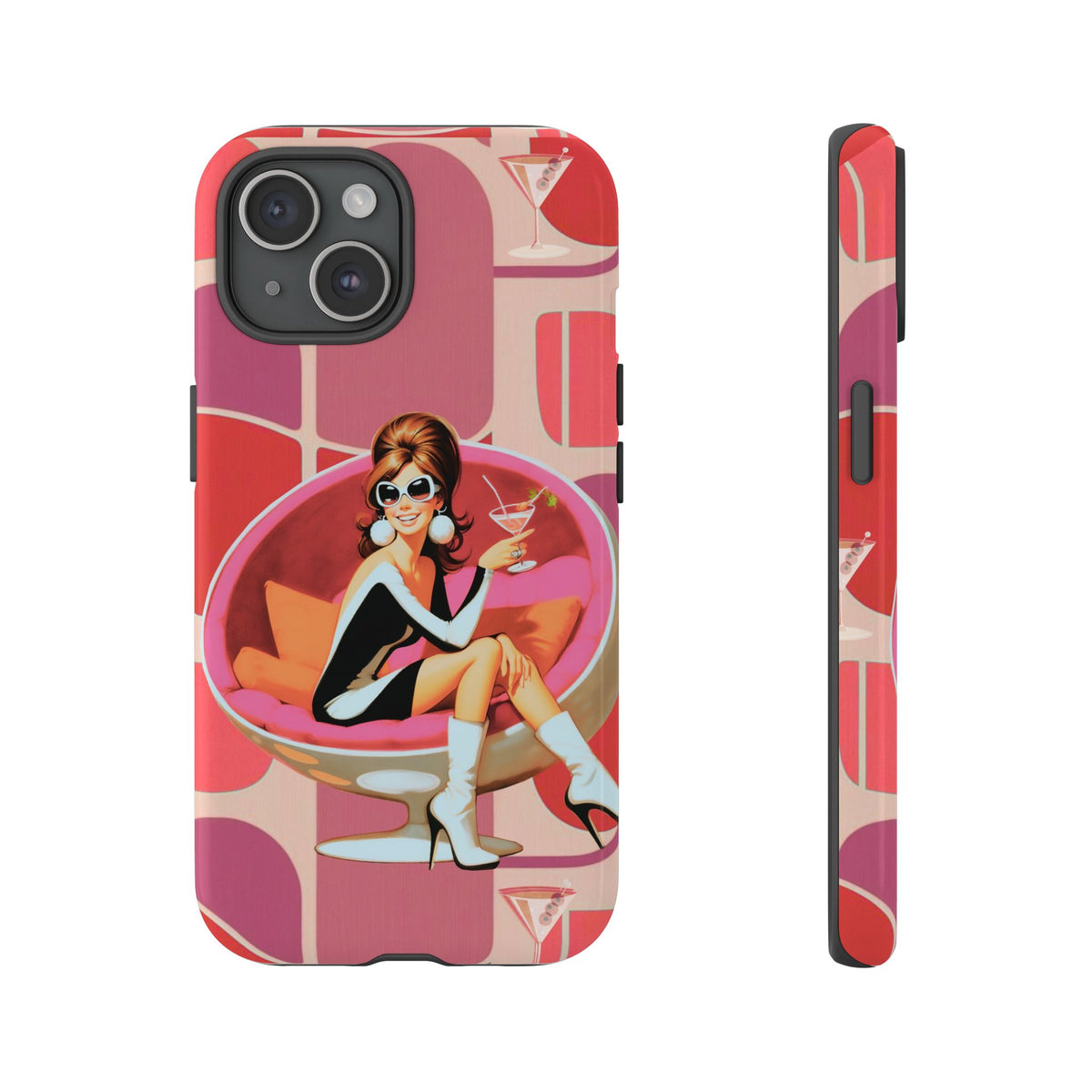 Mid Mod 60s Mod Gal, Kick Back Enjoy, Retro Chic Phone Case with Cocktail Design - Mid Century Modern Gal
