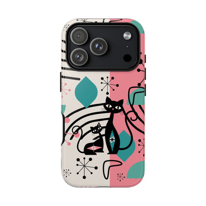 Mid Mod Atomic Cat Boomerang Starburst, Pink, Black Kitschy Stylish Cat Phone Case: Modern Design for Cat Lovers