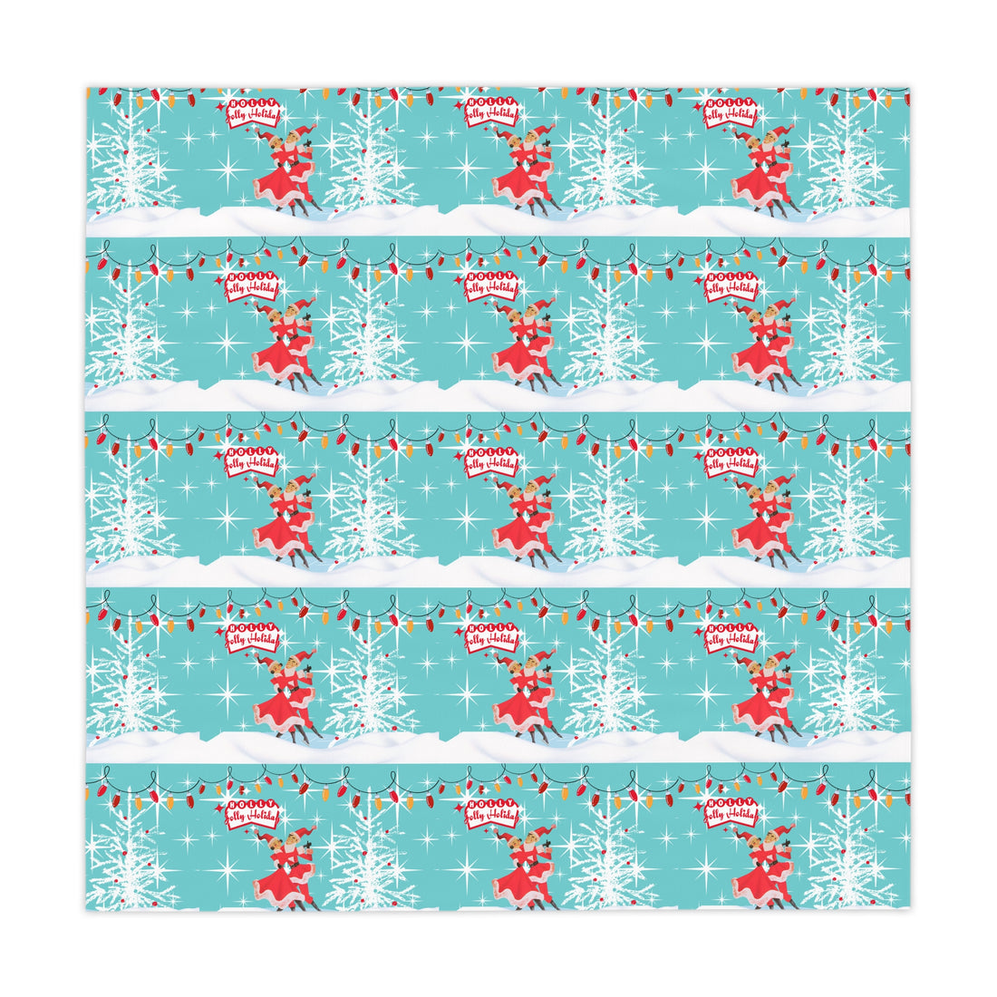 50s Mod Kitschy Couple Retro Christmas Aqua Red,  Holiday Tablecloth