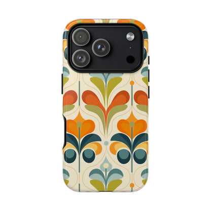 Mid Century Modern Scandinavian Floral, Orange Blue Green Tough Phone Case