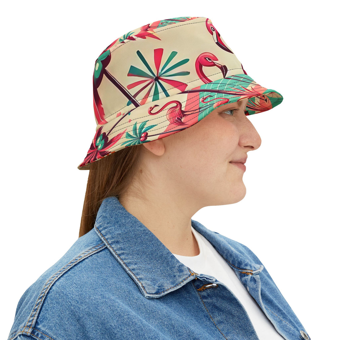 50s Flamingo Kitschy Bucket Hat, Unisex, Mod Retro Apparel - Mid Century Modern Gal