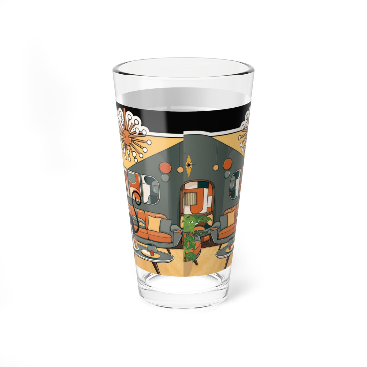 Mid Century Modern Dude, Retro Mod Drinking Mixing Glass For Cool Cats Only - Mid Century Modern Gal