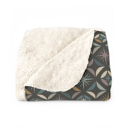 Mid Century Modern Elegant Gray Geometric Starburst Sherpa Fleece Blanket - Mid Century Modern Gal