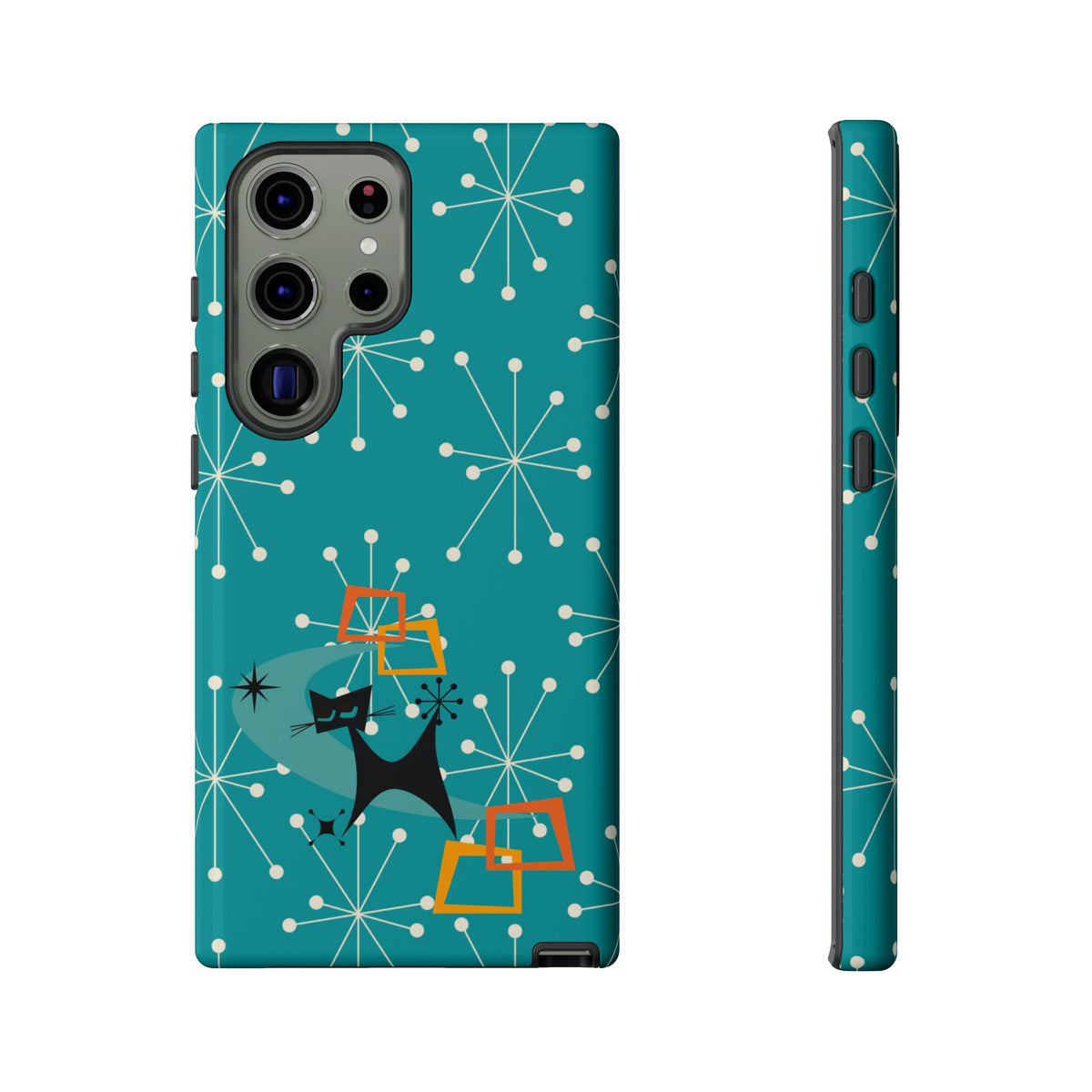 Atomic Space Cat, Starburst Blue, Retro Groovy Smart Phone Tough Phone Cases