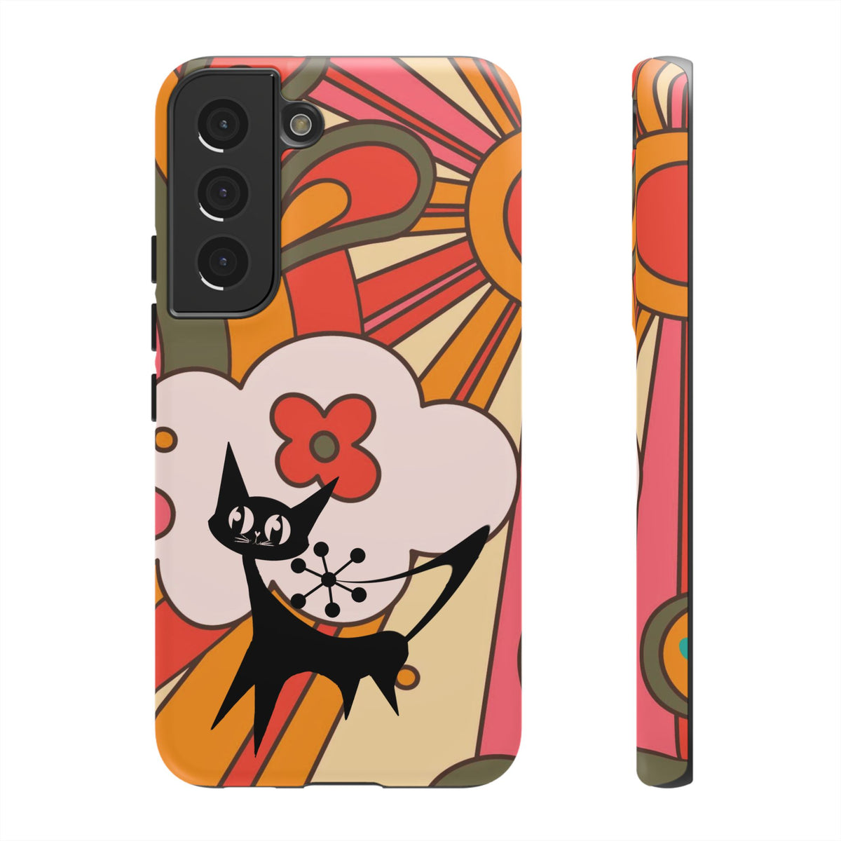 Atomic Cat, Retro Sunburst, Groovy Mod Smart Phone Tough Phone Cases - Mid Century Modern Gal