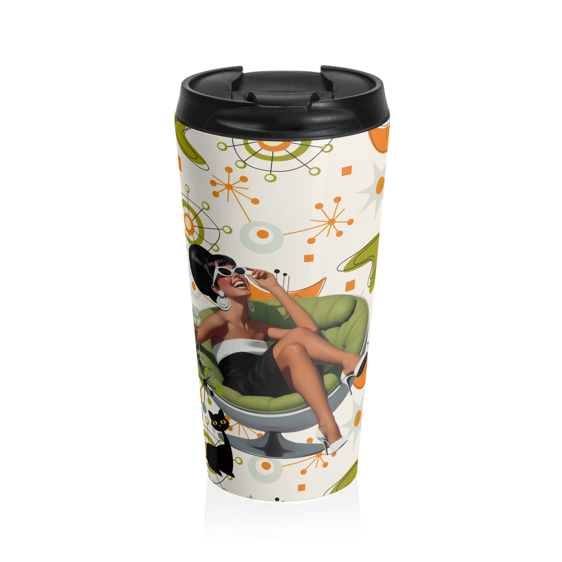 Retro 60s Mod Gal, Atomic Starburst Pattern Chic Stainless Steel Travel Tumbler - Mid Century Modern Gal