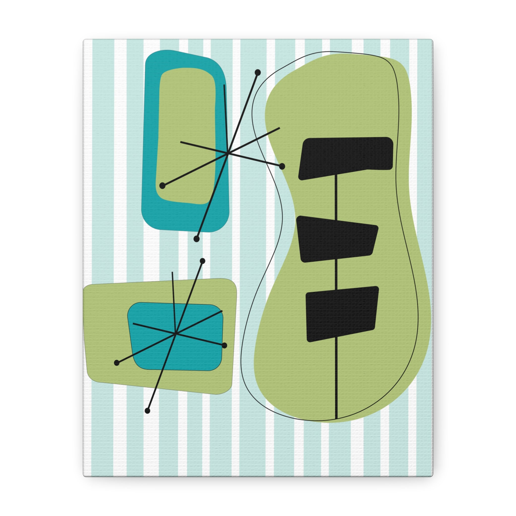 Mid Mod Atomic Age, Aqua Blue, Green, Black, Abstract, Geometric, Retro MCM Wall Canvas Art - Mid Century Modern Gal