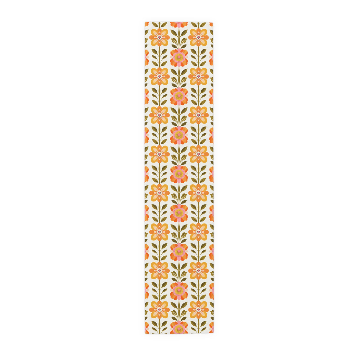 Mid Century Modern Scandinavian Floral Orange Yellow Green Boho Floral Table Runner - Mid Century Modern Gal