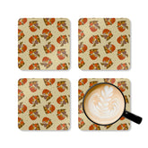 70s Vintage Merry Mushroom Groovy Hippie Kitchen Orange, Brown Corkwood Coaster Set - Mid Century Modern Gal