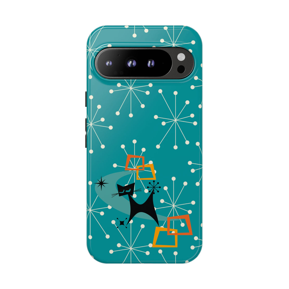 Atomic Space Cat, Starburst Blue, Retro Groovy Smart Phone Tough Phone Cases