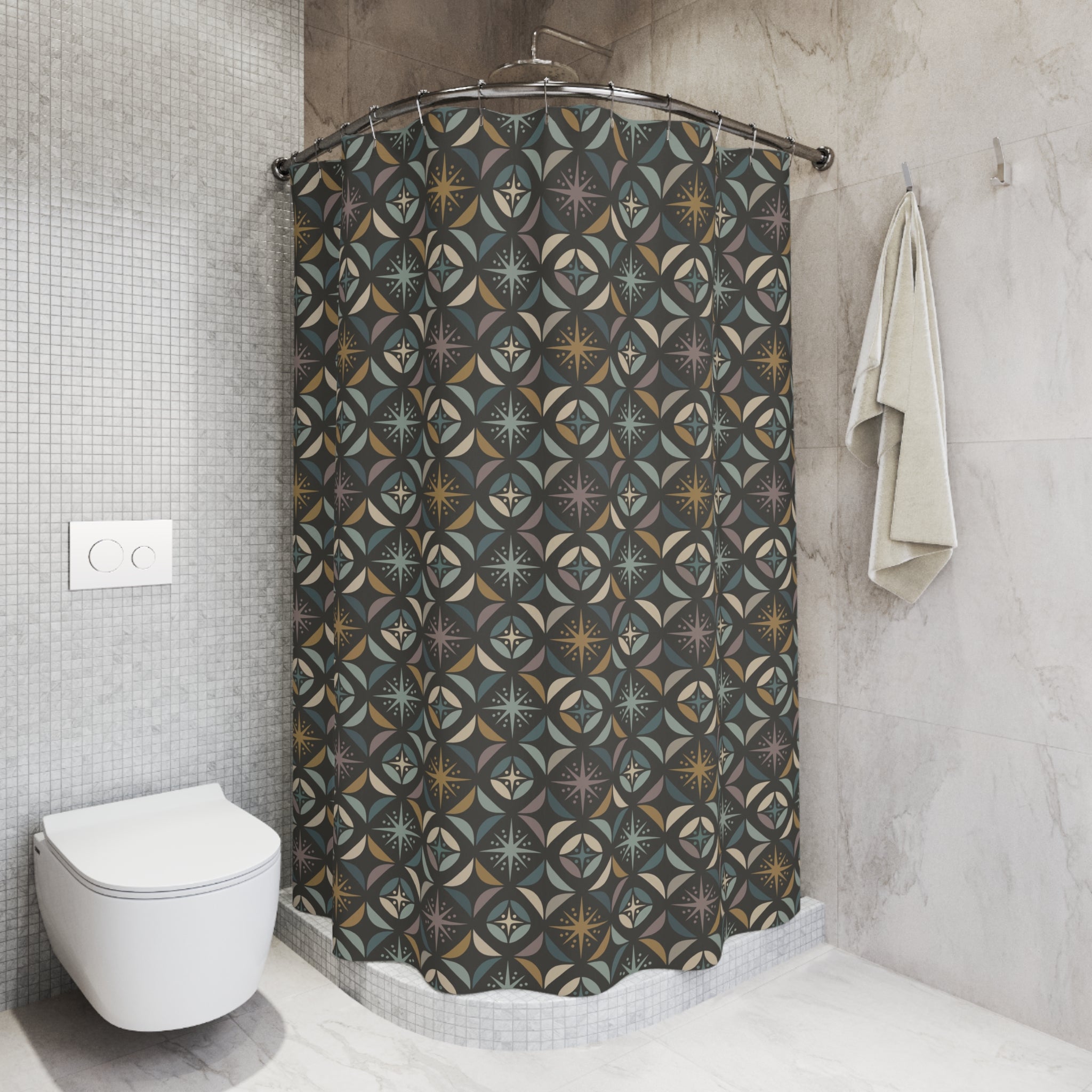Mid Century Modern Elegant Gray Geometric Starburst Shower Curtain - Mid Century Modern Gal