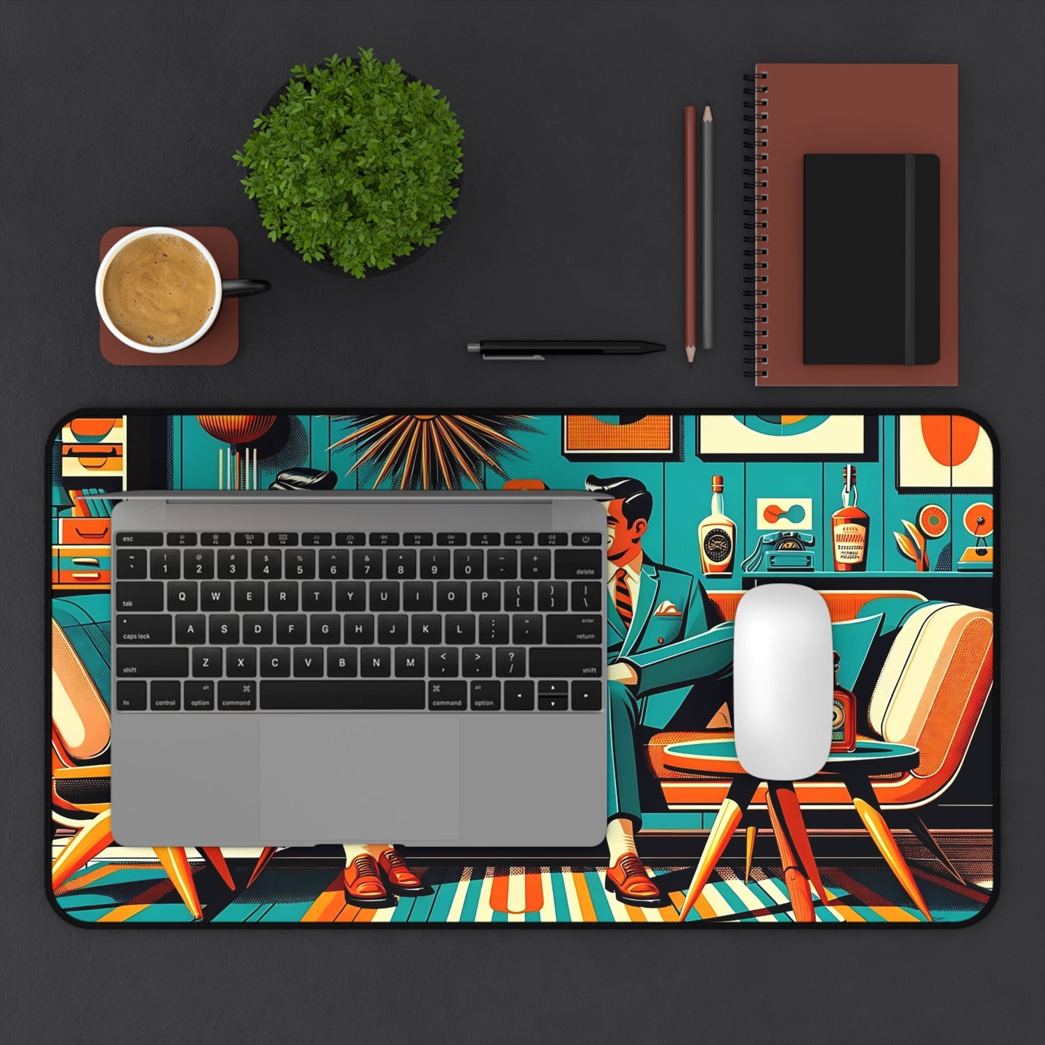 Dapper Dudes Bourbon Drinkers Stylish Retro Desk Mat - Vintage Vibe for Home Office - Mid Century Modern Gal