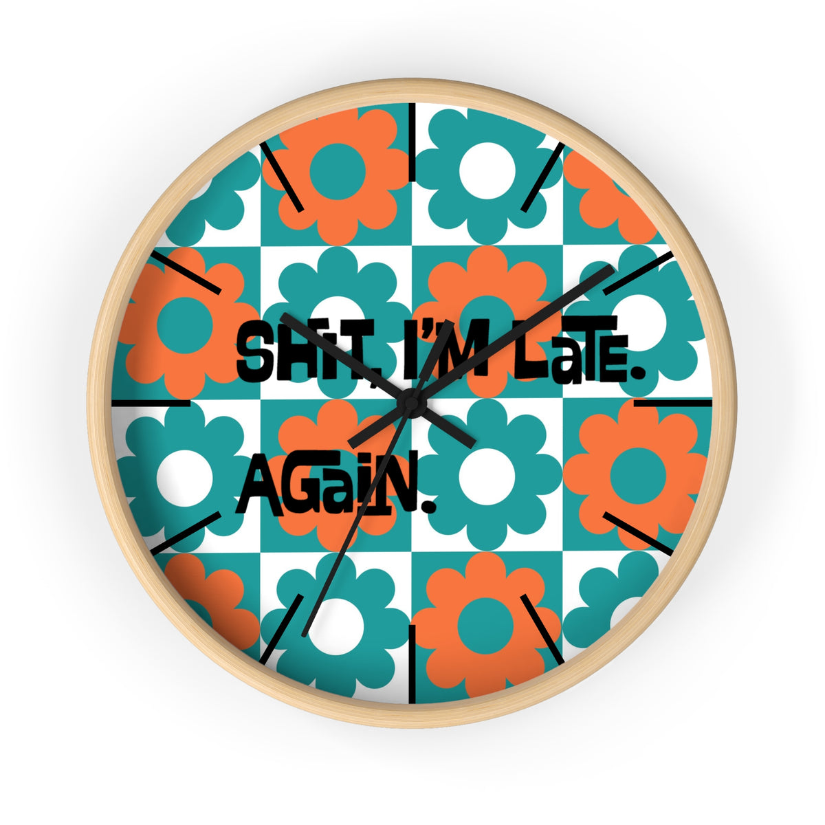 Retro Flower Clock, Funny I'm Late, Flower Power 70s Style Round Wall Clock - Mid Century Modern Gal