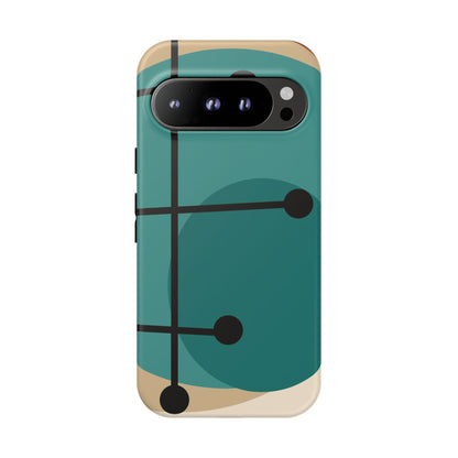 Mid Century Mod, Geometric, Retro Beige Teal Blue, Smart Phones Tough Phone Cases