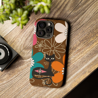 Atomic Cat Retro 70s Vibe Flower Power Tough Cases: Cute Floral and Cat Phone Case for Cat Lovers