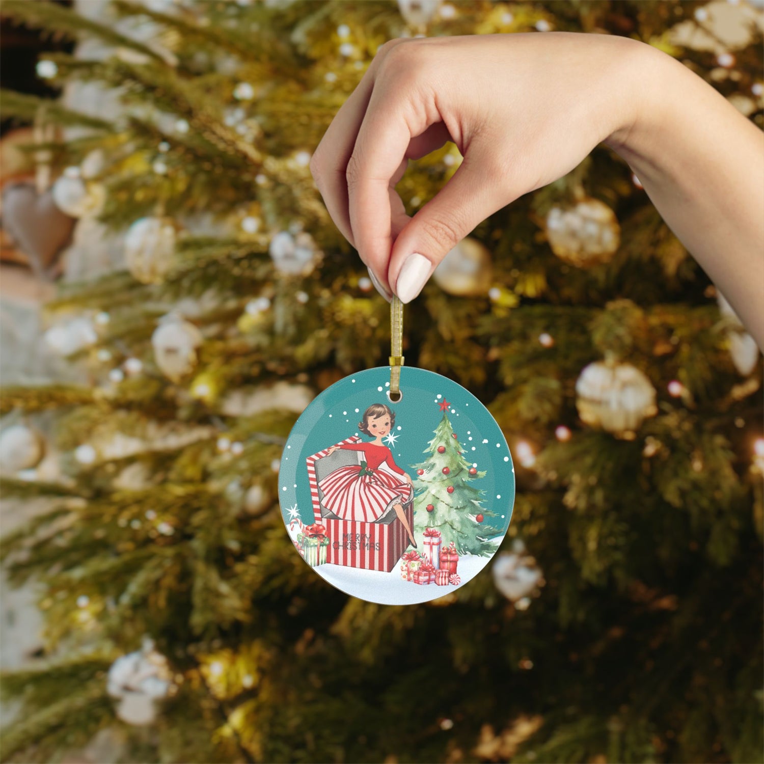 Mid Century Modern Christmas Ornament, Vintage Gal  Merry Christmas Holiday Decor - Mid Century Modern Gal