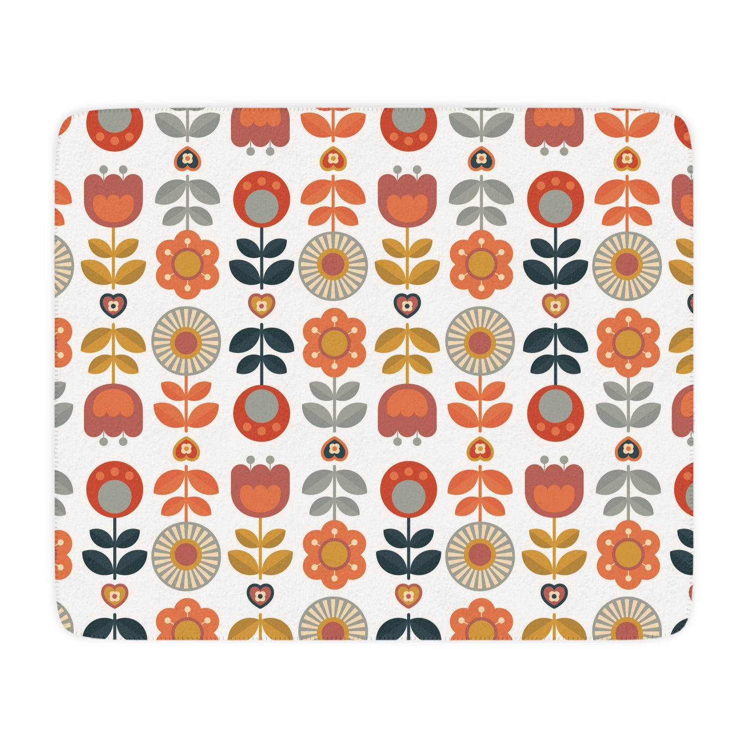 Retro Scandinavian Modern Danish Cozy Floral Tan Sherpa Blanket - Soft Throw Blanket for Home Decor &amp; Gifts - Mid Century Modern Gal