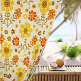 Flower Power Golden Yellow, Orange Mod Daisy 70s Retro Window Curtains (1 Piece) - Mid Century Modern Gal