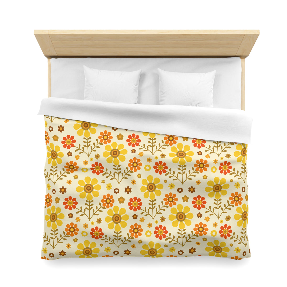 70s Flower Power Orange, Yellow Soft Daisy Retro Duvet Cover  Duvet Cover - Mid Century Modern Gal
