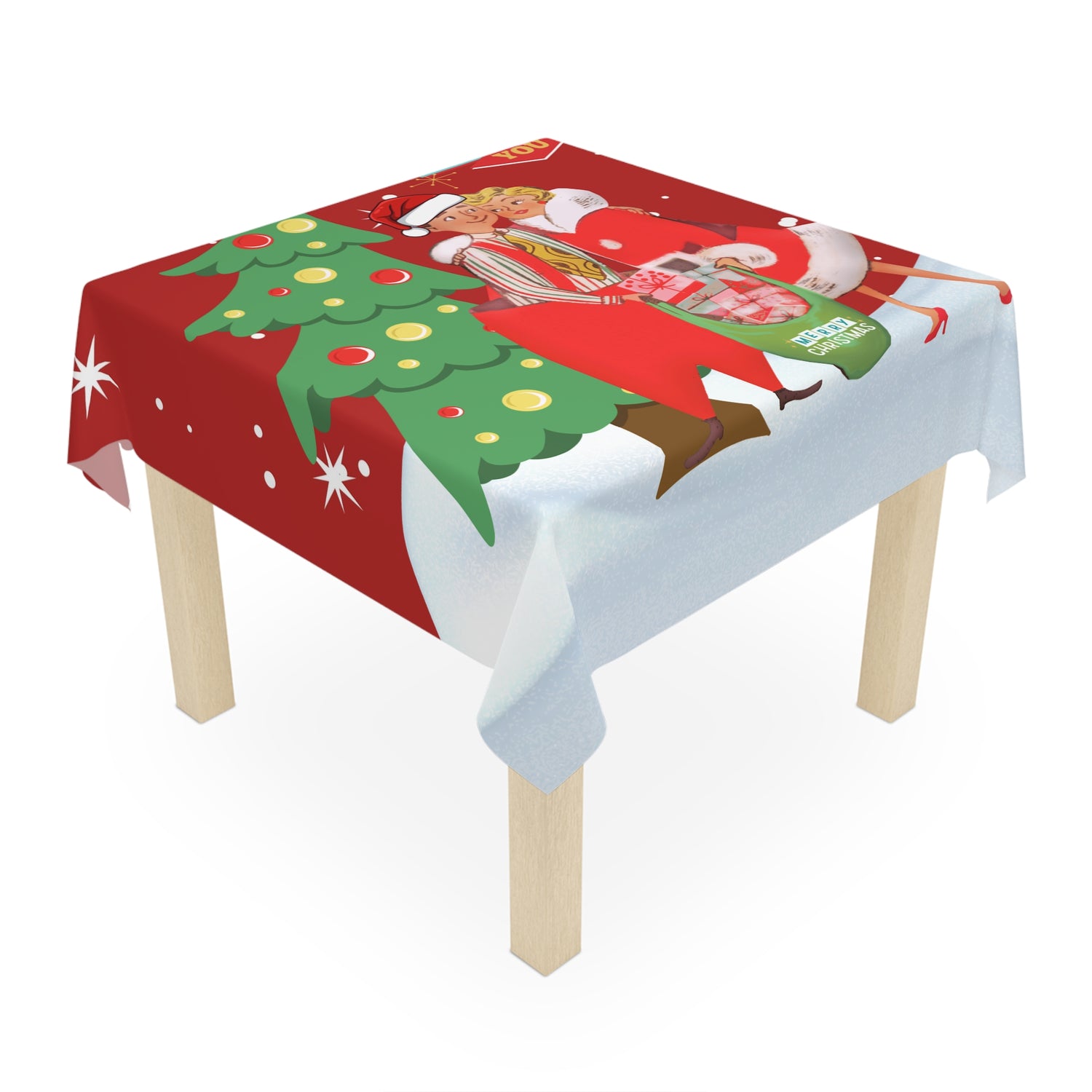 Christmas Tablecloth - &quot;All I Want for Christmas is You&quot; Holiday Festive Decor