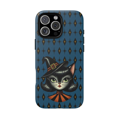 Vintage Halloween Black Cat Sexy Sexton Mid Century Modern Blue Tough Phone Case
