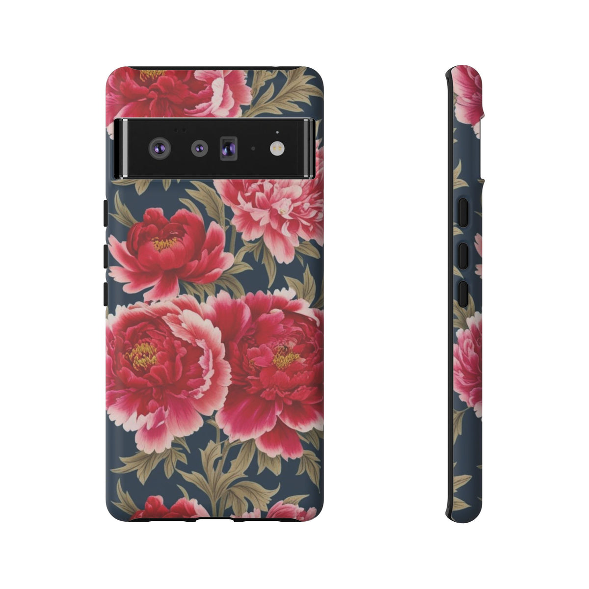 Chinoiserie Royal Blue Pink, Red Roses And Peony Floral Tough Phone Case