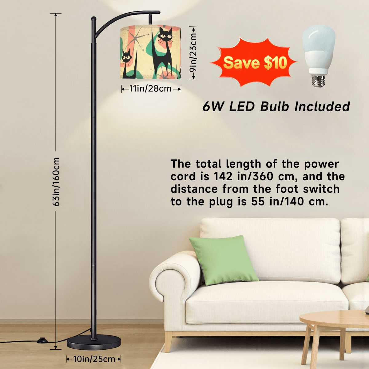 Atomic Cat Mid Century Modern Starburst Retro Kitsch Arc Floor Lamp - Mid Century Modern Gal