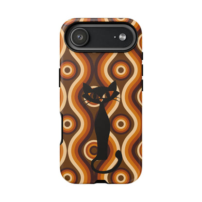 Retro Phone Case, Groovy Brown, Atomic Kitsch Cat Tough Smart Phone Cases
