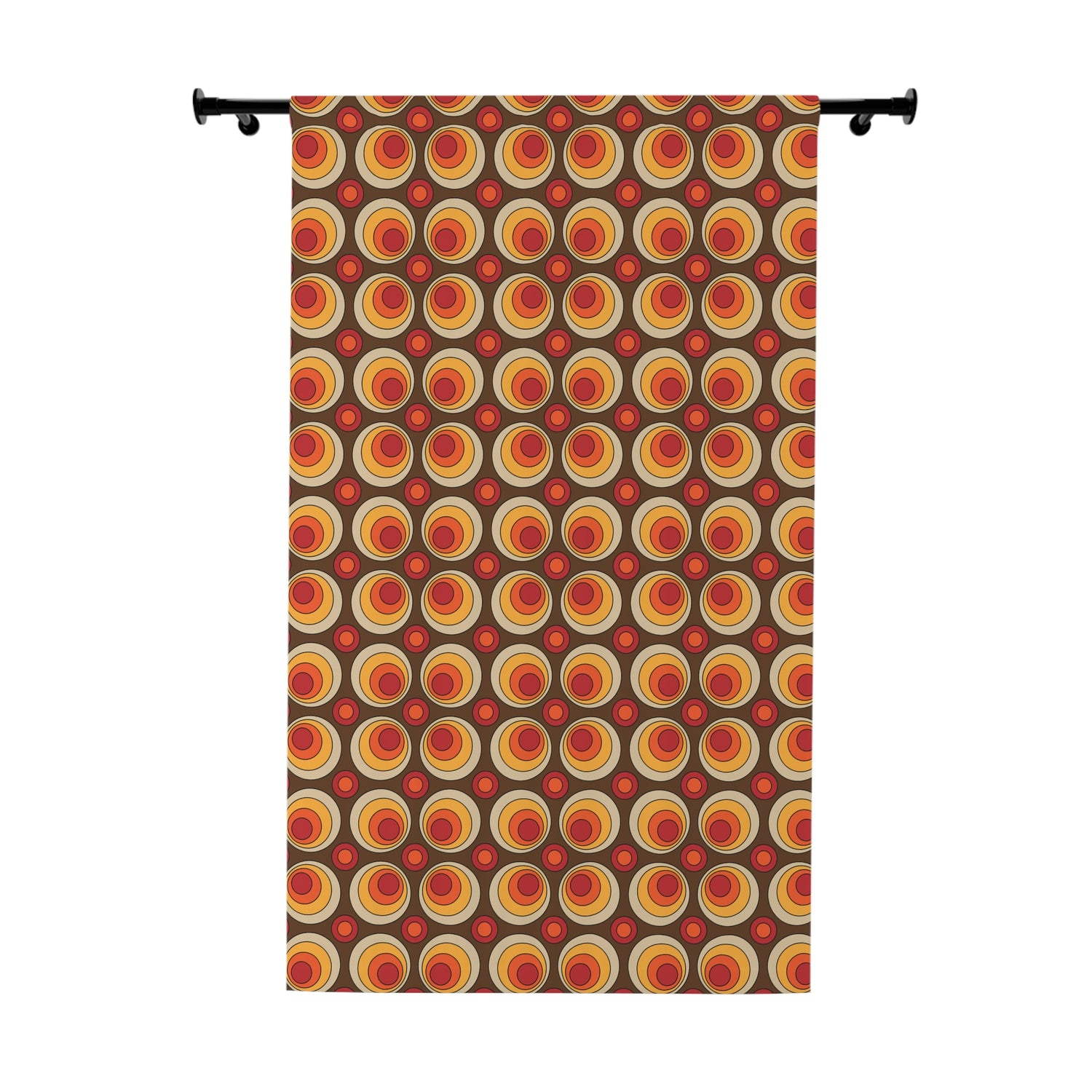 Groovy Retro 70s Space Orbs, Brown, Orange Yellow Mid Mod Window Curtains (1 Piece) - Mid Century Modern Gal